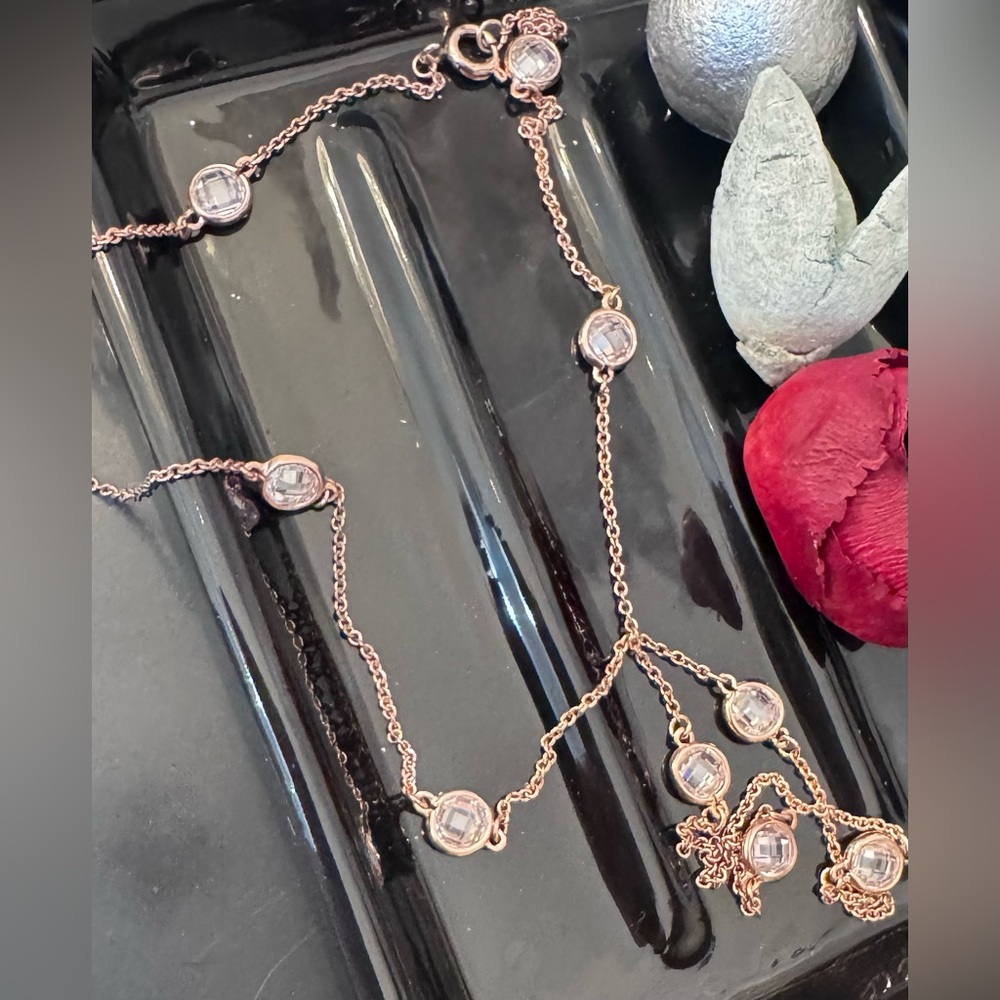 .925 Rose Gold plated Necklace with Crystal Accents - Picture 9 of 14